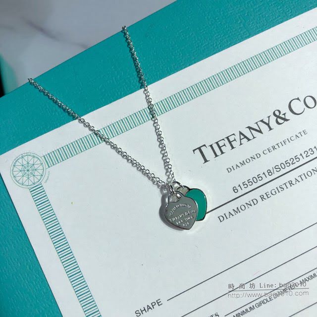 Tiffany飾品 蒂芙尼女士專櫃爆款綠色雙心琺瑯項鏈 Tiffany純銀鎖骨鏈  zgt1702